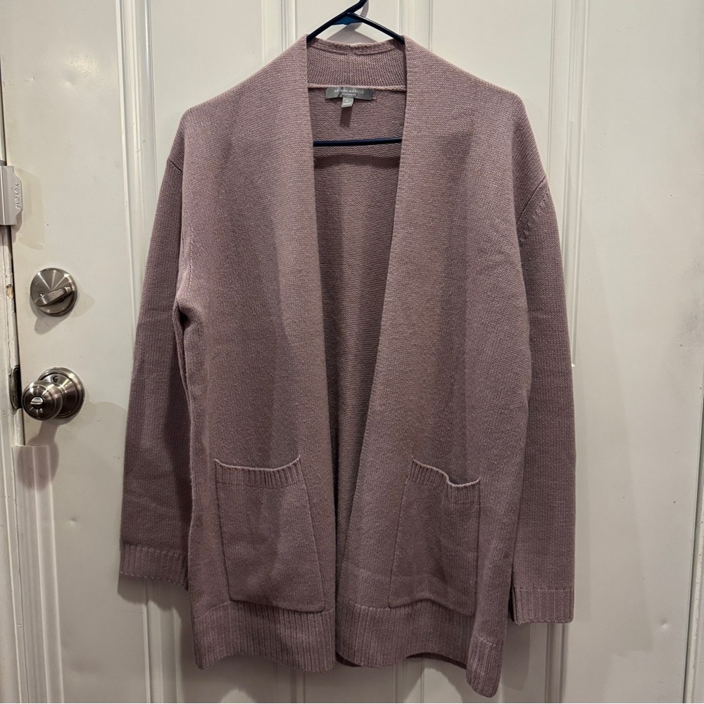 Neiman Marcus 100% Cashmere Mauve Purple Open Front Knit Cardigan Sweater Size L